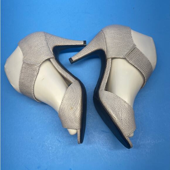 Madeline Grey Snake Skin Peep Toe Pumps Womens SZ 7.5 M Lizard - Picture 5 of 12